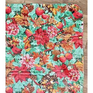 Christmas Vinyl Tablecloth Woodland Farmhouse Bird Squirrel Rustic Vintage 50x90